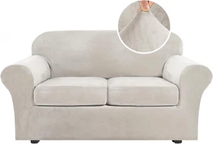 Real Velvet Plush 3 Piece Stretch Sofa Covers Couch Covers for 2 Cushion Couch L - Picture 1 of 7