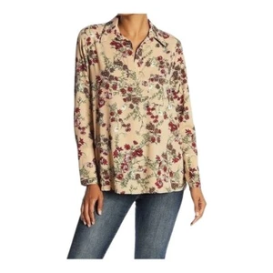 ANTHROPOLOGIE PLEIONE CREAM FLORAL V-NECK LONG SLEEVE TOP BLOUSE SIZE MED NWOT - Picture 1 of 13