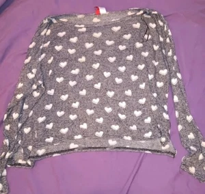 Divided By H&M Womens M Grey With White Hearts Slouchy Sweater - Picture 1 of 7