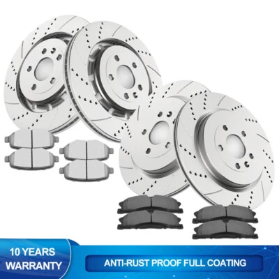 Kit de pastillas de freno de rotores perforados delanteros traseros para Ford Explorer Flex Lincoln MKS MKT Foto 1 de 4