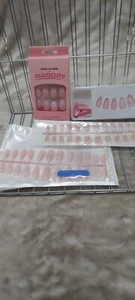 Press On Nägel, 4er Set, rosa, ovale/mandelförmige Form, Kleber & Feile enthalten - Bild 1 von 5