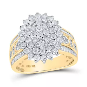 10kt Yellow Gold Womens Round Diamond Oval Cluster Ring 1-1/2 Cttw - Picture 1 of 1