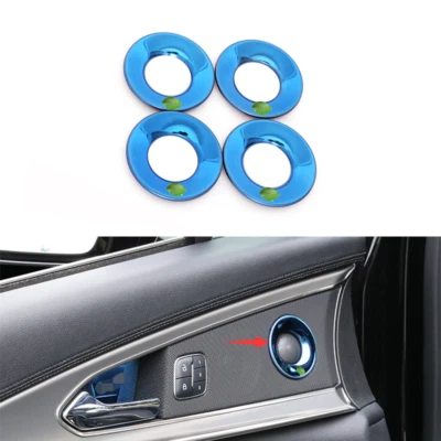 >Para Lincoln MKC 2015-2019 Borde de anillo de bocina de puerta interior azul metálico 4 piezas< Foto 1 de 4