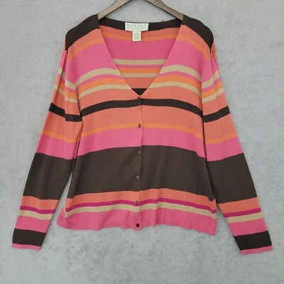 Norton McNaughton  Striped Cardigan Sweater Silk/Cotton Women's XL 25PT - Image 1 of 4