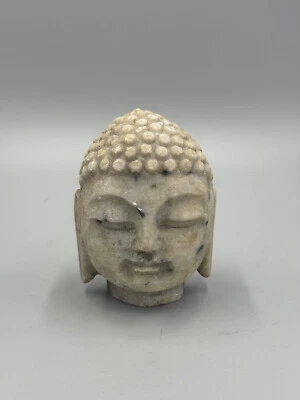 Vintage Chinese Marble Stone Craving Buddha Head Statue Figurine 3 1/2'' - Image 1 of 4