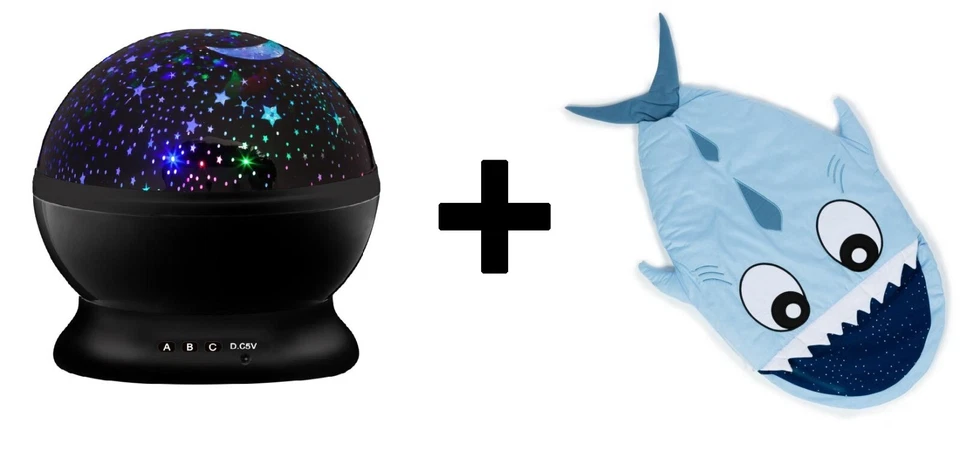 MARKENLOS LED Sternenlicht Nachtlicht Schwarz + Schlafsack Hai -- Retourenware--