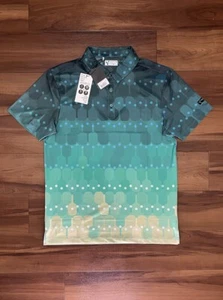 Yatta Golf Polo Shirt Green Yellow Pickleball Paddle Print Fade Mens Size Small - Picture 1 of 12