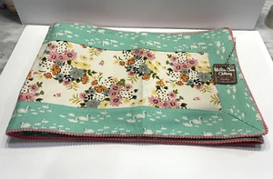 Matilda Jane Feathered Friend Table Runner Floral Aqua Stipe 88” X 13.5” Cotton - Picture 1 of 6