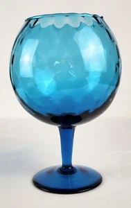 Vintage Large Blue Empoli Style Optic Hand Blown Glass Brandy Snifter MCM Décor - Picture 1 of 5