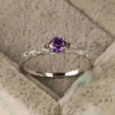 Elegant Four Prong Set 0.25 TCW Amethyst & Simulated Sapphire Wedding Women Ring - Image 1 of 4