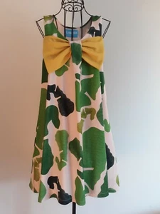 Lanoosh Sleeveless Tunic Dress, Abstract Large Bow, Green & Yellow - Size 11-12Y - Picture 1 of 11