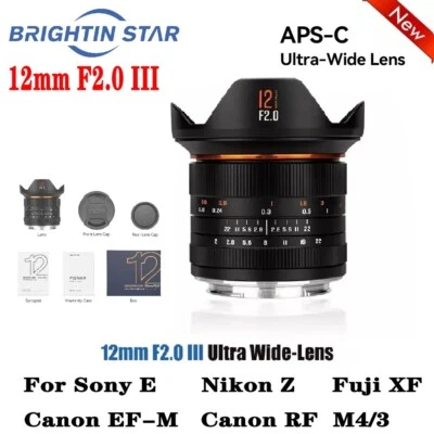 Brightin Star 12mm F2.0 III Ultra Wide-Angle Lens for E/Z/EOS-M/RF/XF/M4/3 Mount - Image 1 of 4
