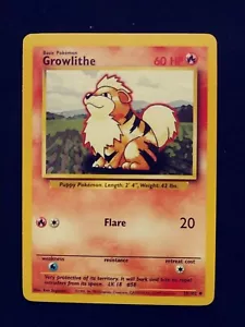 Carta Pokemon Vintage Growlithe 1995,96,98 #28/102 Set Base NM - Foto 1 di 3