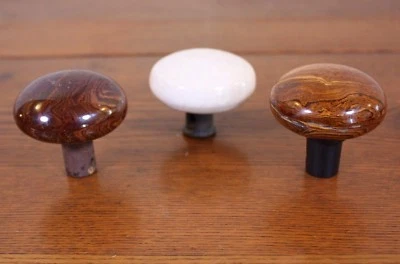 Lot 3 Porcelain Pottery Ceramic Bennington Brown Antique Vtg Door Knobs Handles - Image 1 of 4