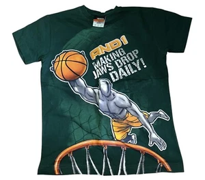 Vtg Y2K AND1 Basketball Graphic T Shirt Green Youth Kids Sz S JAWS DROP DAILY - Picture 1 of 2