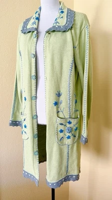 Suéter Tejido Libro de Cuentos Largo FLORAL SERENITY Midi Plumero Bordado Cuentas Talla L Foto 1 de 4