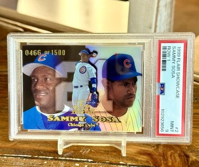 Row 1! 1999 Flair Showcase Seat 1 Sammy Sosa Refractor Serial# /1500 PSA 9 POP 2 - Image 1 of 3