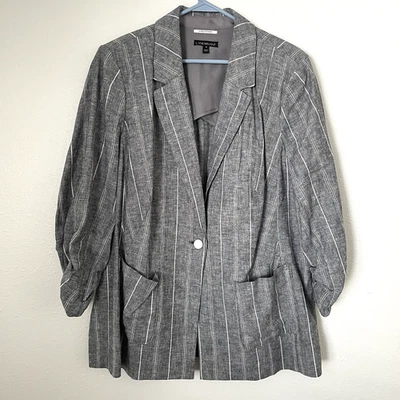 Blazer Lane Bryant gris blanco a rayas mezcla de lino ceñido manga 3/4 talla 18 Foto 1 de 4