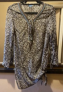 Soaked Women's Leopard Print V Neck Beach Pool Cover Up Beaded - Picture 1 of 14
