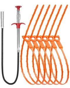 7 Pack Drain Cleaner - 25inch Hair Clog Remover Tool, Sticks To Drain Hair, S... - Picture 1 of 7