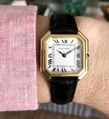 VINTAGE 1975 CARTIER OCTAGON UNISEX 27mm PRE-MUST 18K GOLD PLATED, MANUAL WIND! - Image 1 of 4