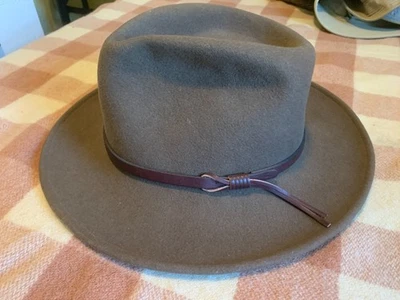 Lite Felt Light Brown Felted Wool Fedora Hat X-LARGE Leather Band - Image 1 of 4