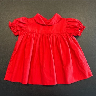 Vintage Red Peter Pan Collar Puff Sleeve Dress 24M, RN19654 - Image 1 of 4