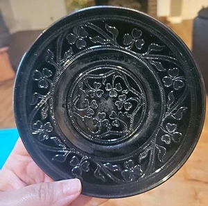 Hazel Atlas Glass CLOVERLEAF Black Bread and Butter Plate 6in Hard To Find 1930s - Picture 1 of 10