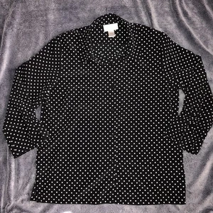 Susan Graver Style schwarz/weiß gepunktet Tunika Knopfleiste 3/4-Slv Damen Gr. L - Bild 1 von 7