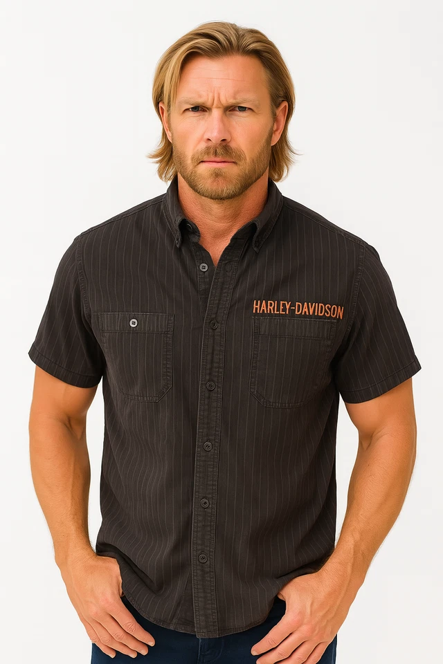 Camisa Harley Davidson cuello abotonado para hombre mediana motocicleta Foto 1 de 4