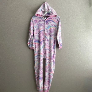 Children’s Place Girls Purple Unicorn Rainbow One Piece Fleece Zip Pajamas XL 14 - Picture 1 of 7