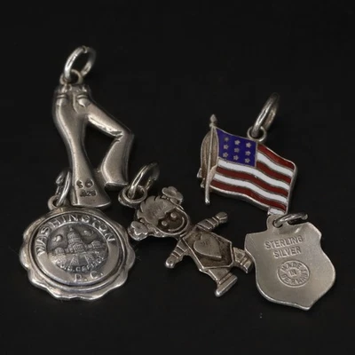 De Colección Plata de Ley - Lote de 5 Dijes Surtidos Bandera de Estados Unidos Pantalones Niña Pulsera - 8g Foto 1 de 4