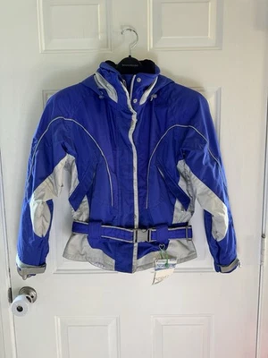 Vintage Obermeyer Ski Jacket Womens Size 8 Petite Blue Cropped Puffer Outerwear - Image 1 of 4