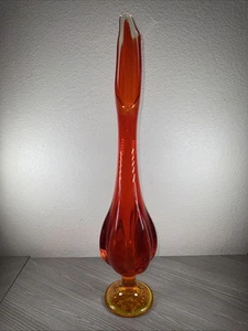 Viking Swung Vase 21” 6 Petal Art Glass VTG Amberina Large Footed 6" Mouth - Picture 1 of 5
