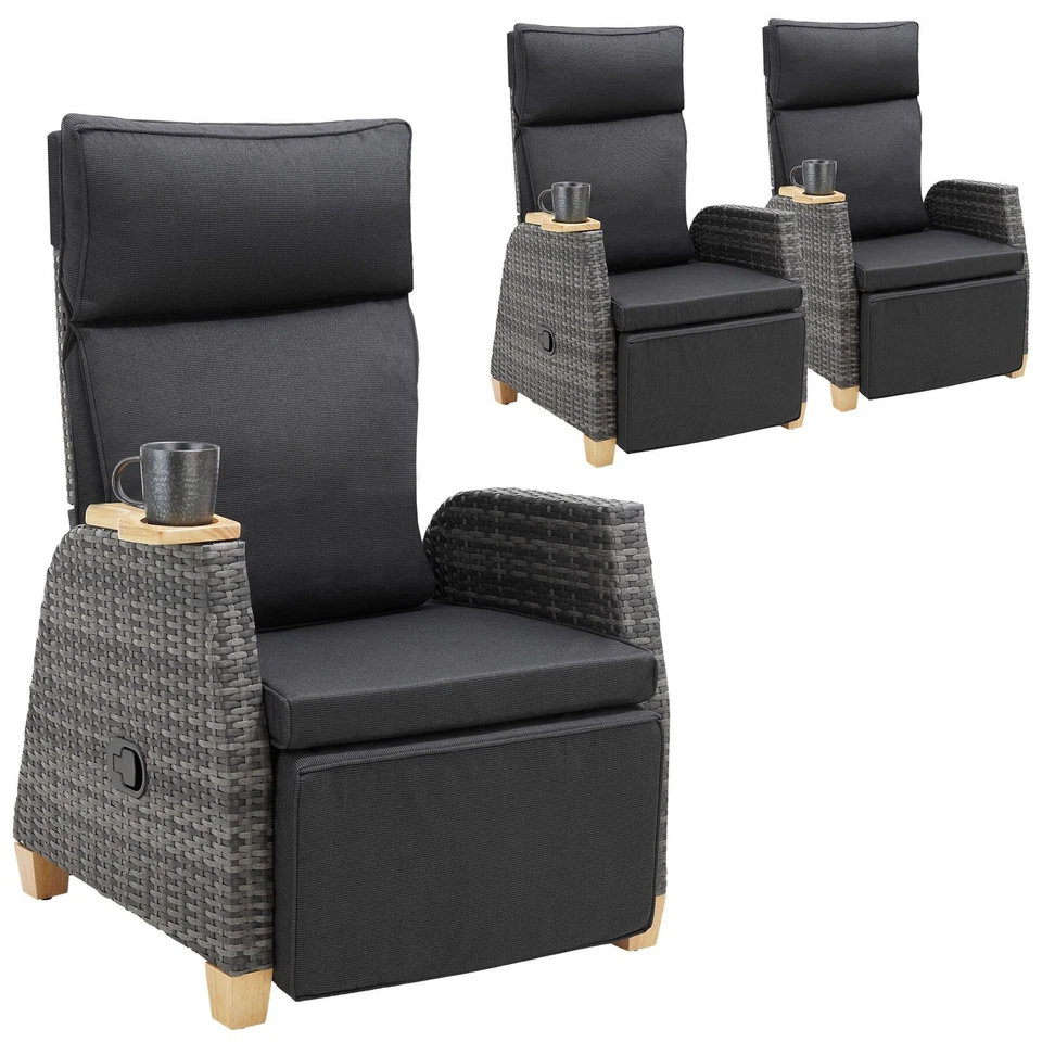 Rattansessel Verstellbar Gartenstuhl Polster Gartensessel Balkon Outdoor 150kg - Bild 1 von 1