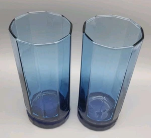 Anchor Hocking Essex Light Cobalt Blue Ten Panel 6.5" Tumbler Glasses Set of 2 - Picture 1 of 6