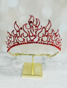 Flame of Fire Crown, Holy Fire Tiara, Red Crystal Crown, Silver Crown Tiara - Picture 1 of 8