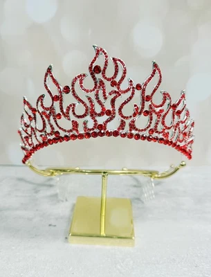 Flame of Fire Crown, Holy Fire Tiara, Red Crystal Crown, Silver Crown Tiara - Image 1 of 4