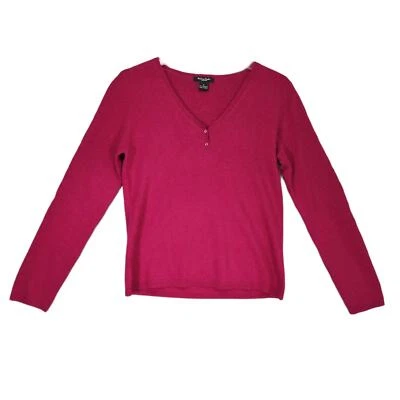 Madison Studio Women's M 100% Cashmere V-Neck Pink Fuchsia Sweater Preppy Soft - Image 1 of 4
