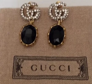 GUCCI Marmont Earrings Black Crystal Stamped Gucci Made In Italy - Picture 1 of 3