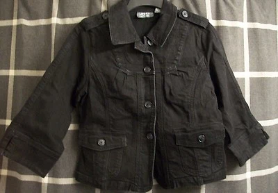 Denim Jacket Sz Small Black Stretch 3/4 Sleeve Button Pocket Yoke Detail - Image 1 of 4