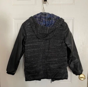 Urban Republic Boys Dark Gray Faux Leather Sleeves Hooded Jacket M 10/12 - Picture 1 of 8