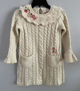 Hanna Andersson Cable Sweater Dress Ruffles Holiday Christmas Ivory 110/5 years