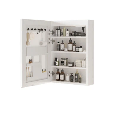 White Particleboard LED Mirror Cabinet Acrylic Frame 1 Door 4 Shelves - Image 1 of 4