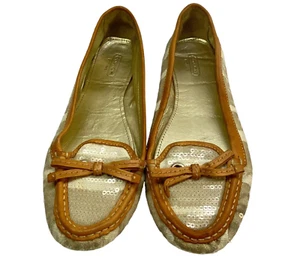 Coach Damen-Halbschuhe Größe 9 khaki gold grün Seestern Canvas-Flats Sequenz S-9 - Bild 1 von 8