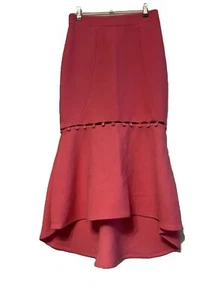 REBECCA VALLANCE Hot Pink Peep Hole Button Ruffle Midi Skirt Size 8 Zip Classic - Imagen 1 de 11