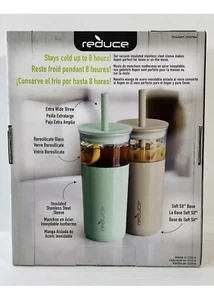 Reduce 2pk Vacuum Insulated Glass Tumblers 20oz Steel Sleeves ~ Blue & Pink NEW - Picture 1 of 3