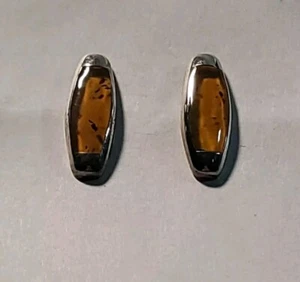 Vintage Sterling und Bernstein elliptische Ohrstecker ~ 1 Zoll lang - Bild 1 von 5