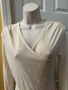 NWT $125 ~ ANNE KLEIN 100% Silk Long Sleeve V-Neck Stretch Wrap Top - Size P/P - Picture 1 of 10