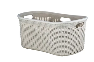 Wäschekorb aus Kunststoffgeflecht mit Griffen, 50 L, creme - Bild 1 von 22